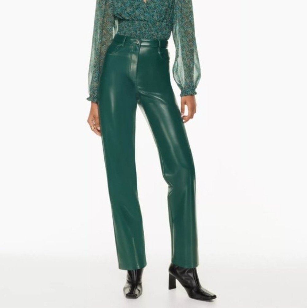 Wilfred The Melina High-Rise Faux Leather Straight-Leg Pants in Dark Green